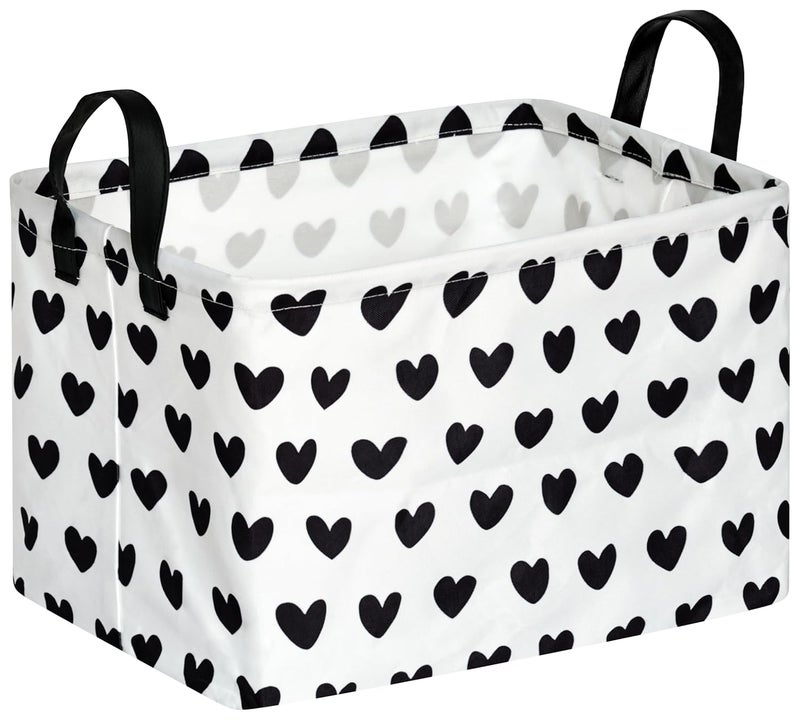 FUULOXE Rectangular Valentines Basket Storage Bin for Shelves Girls Gifts Baskets Foldable Box with Handles for Home Office Car Dormroom Valentine's Day Party Supplies - Image 1